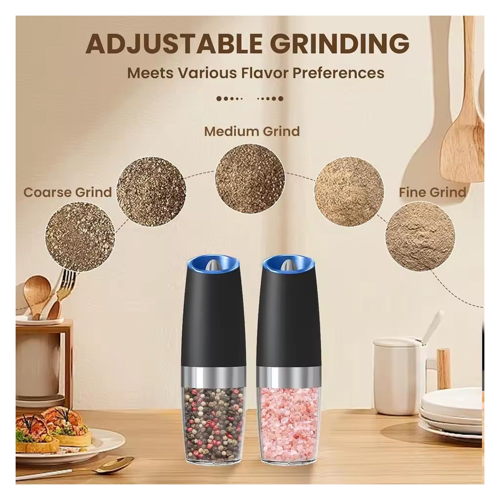 Electric Salt and Pepper Grinder Set - Automatic 2 Pack